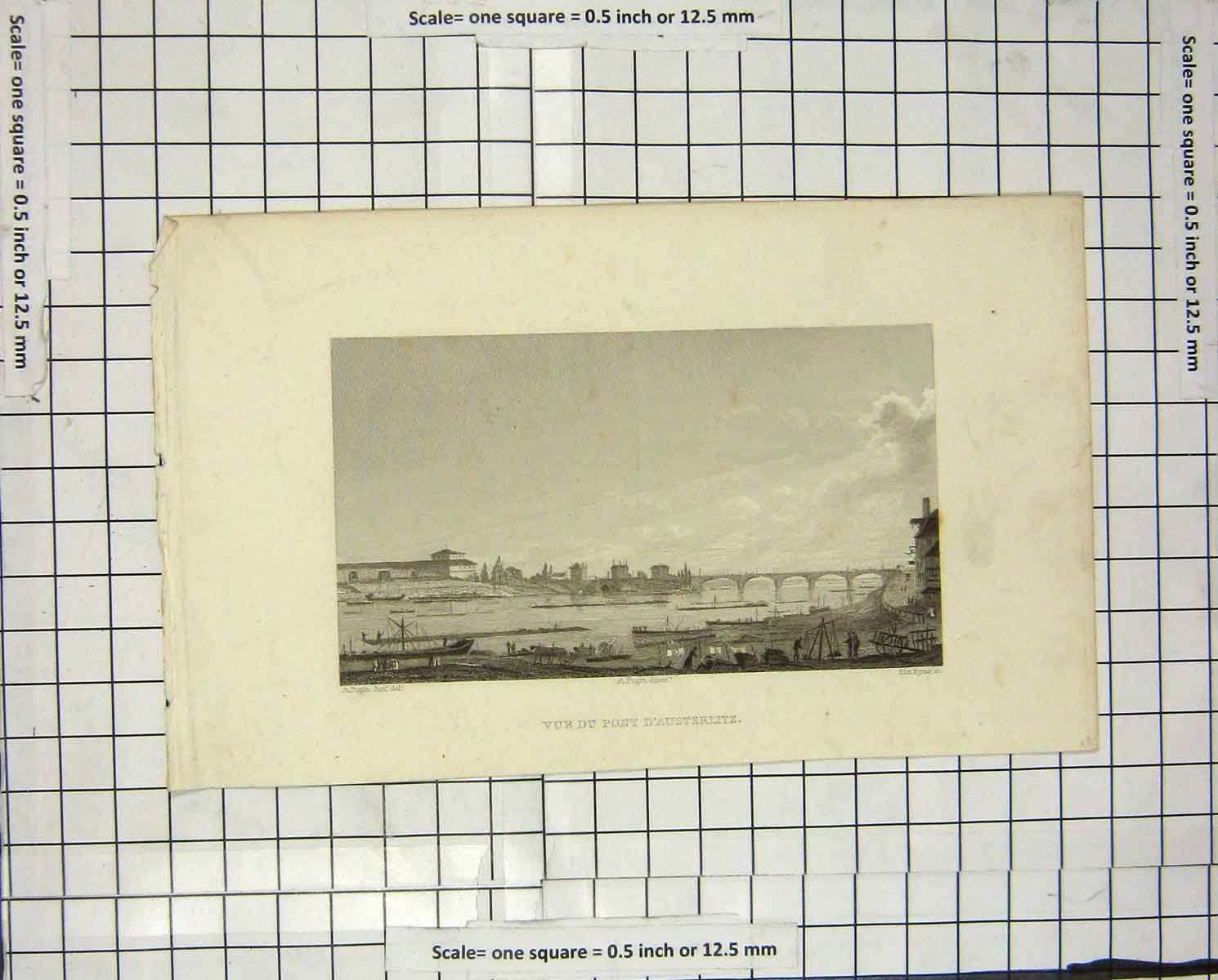 Old Antique Print Pugin Byrne Engraving Vue Du Pont D'Austerlitz Bridge