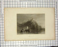 Original Old Antique Print Turner Willmore Engraving View Claimont Castle Boats