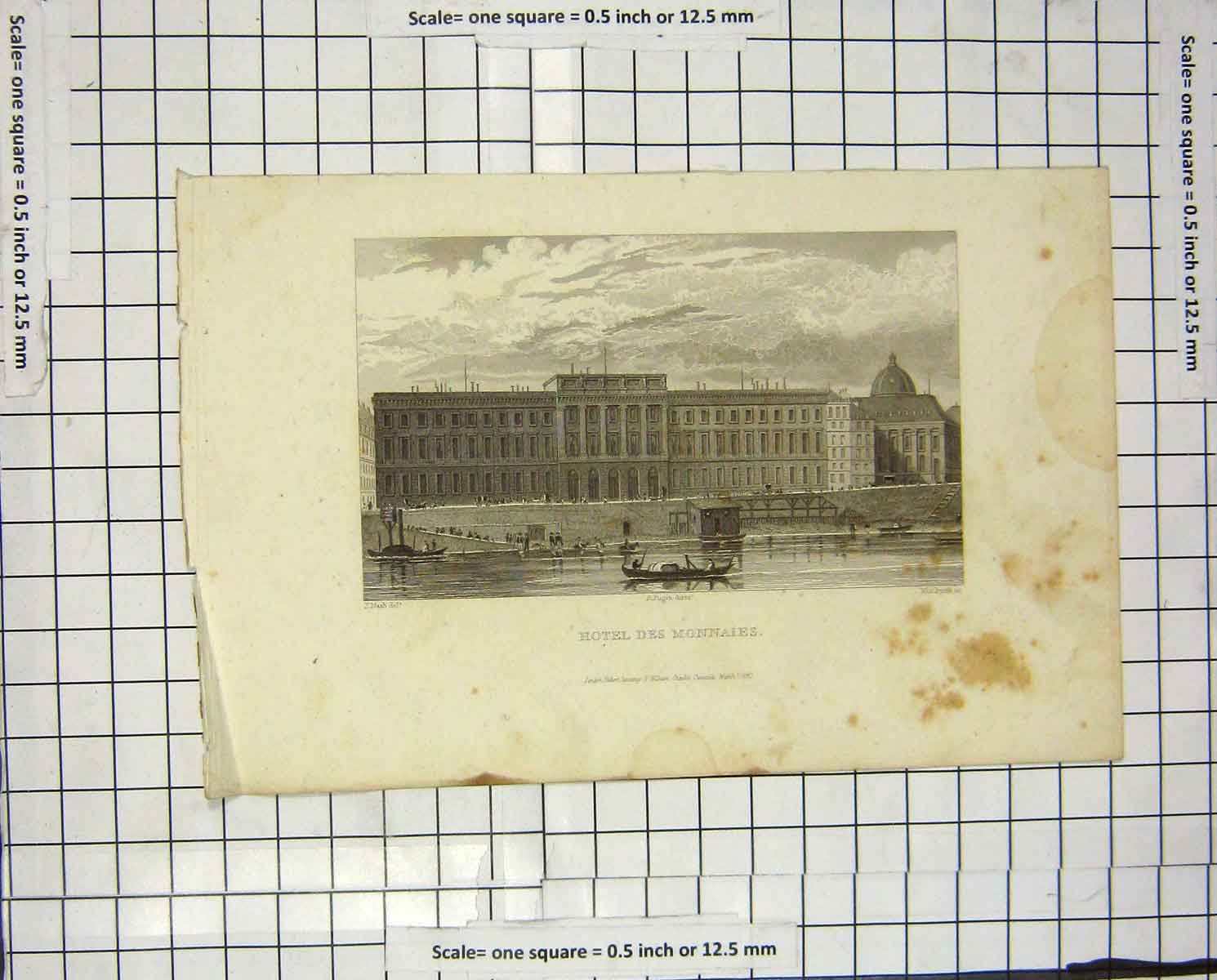 Original Old Antique Print Pugin Nash Engraving Hotel Des Monnaies Architecture