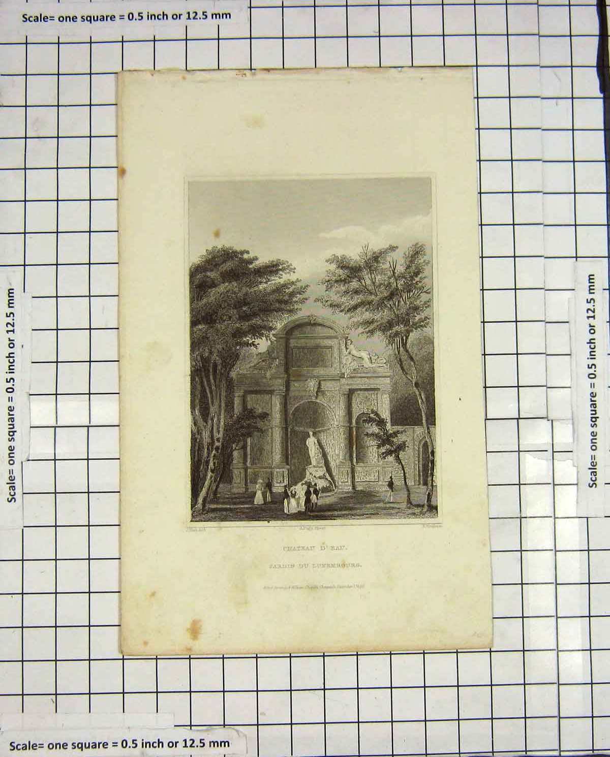 Old Antique Print 1830 Pugin Winkles Engraving Chateau D'Eau Luxembourg 19th