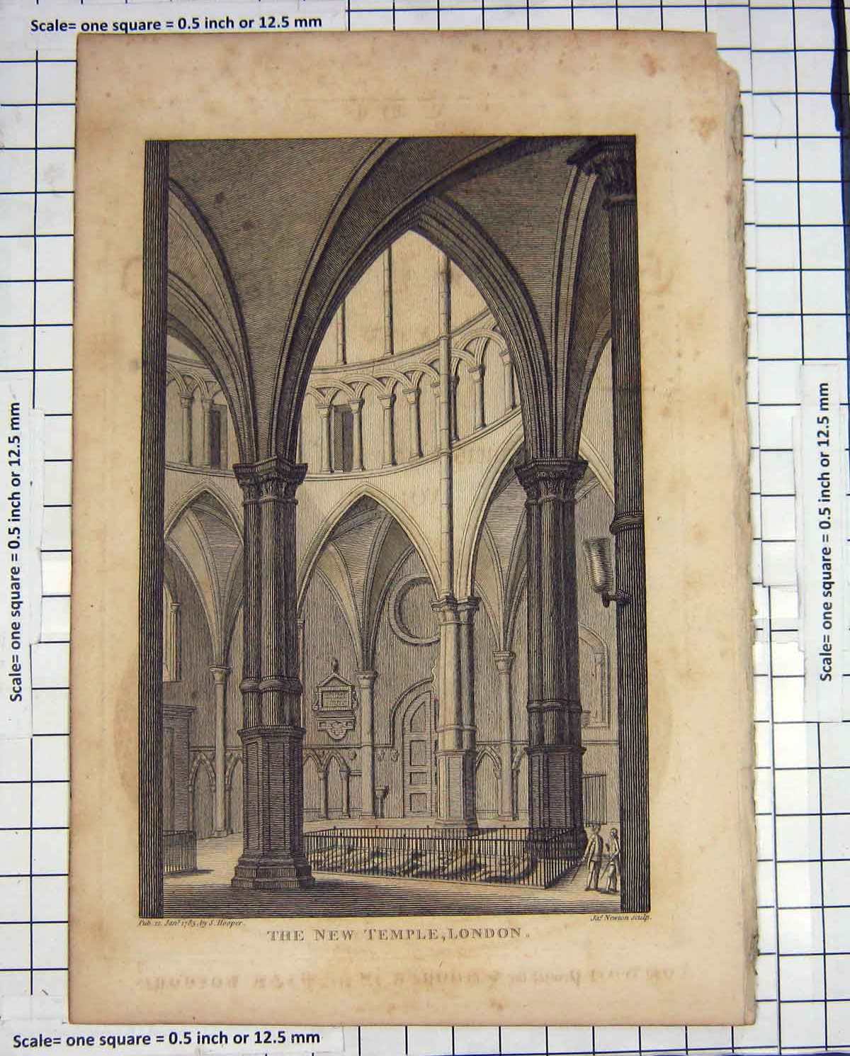 Original Old Antique Print Newton Hooper Engraving 1785 New Temple London 18th