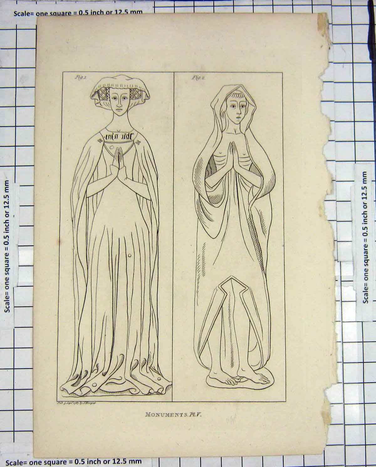 Original Old Antique Print 1787 Hooper Engraving Monuments Statues Ladies 18th