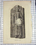 Original Old Antique Print Sparrow Engraving Monument Statue Man Armour