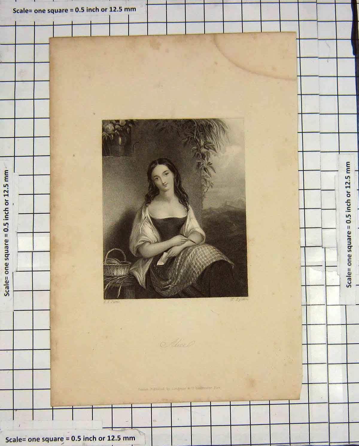 Original Old Antique Print Parrls Engraving Portrait Beautiful Alice Woman Lady