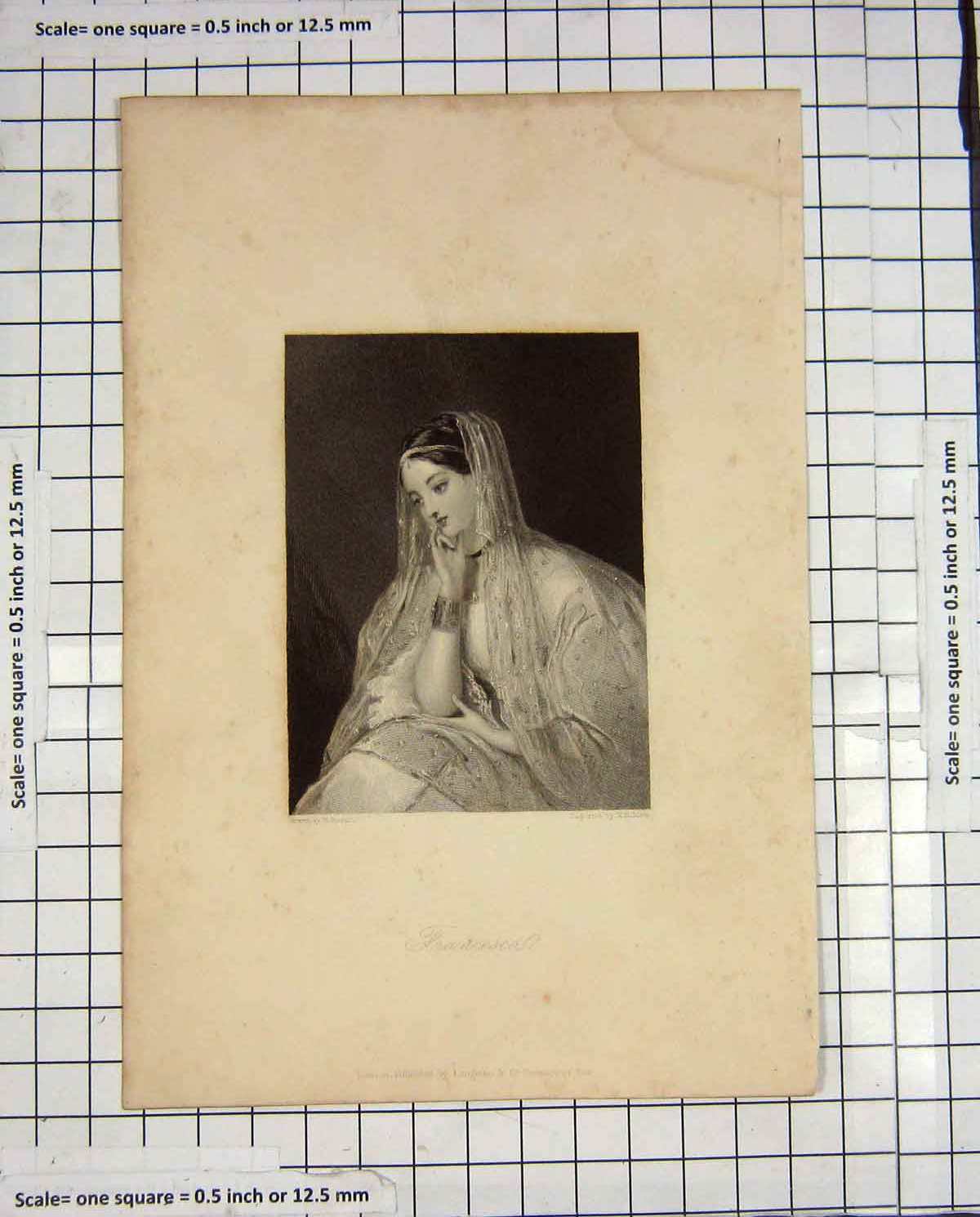 Original Old Antique Print Mote Engraving Portrait Beautiful Francesca Lady