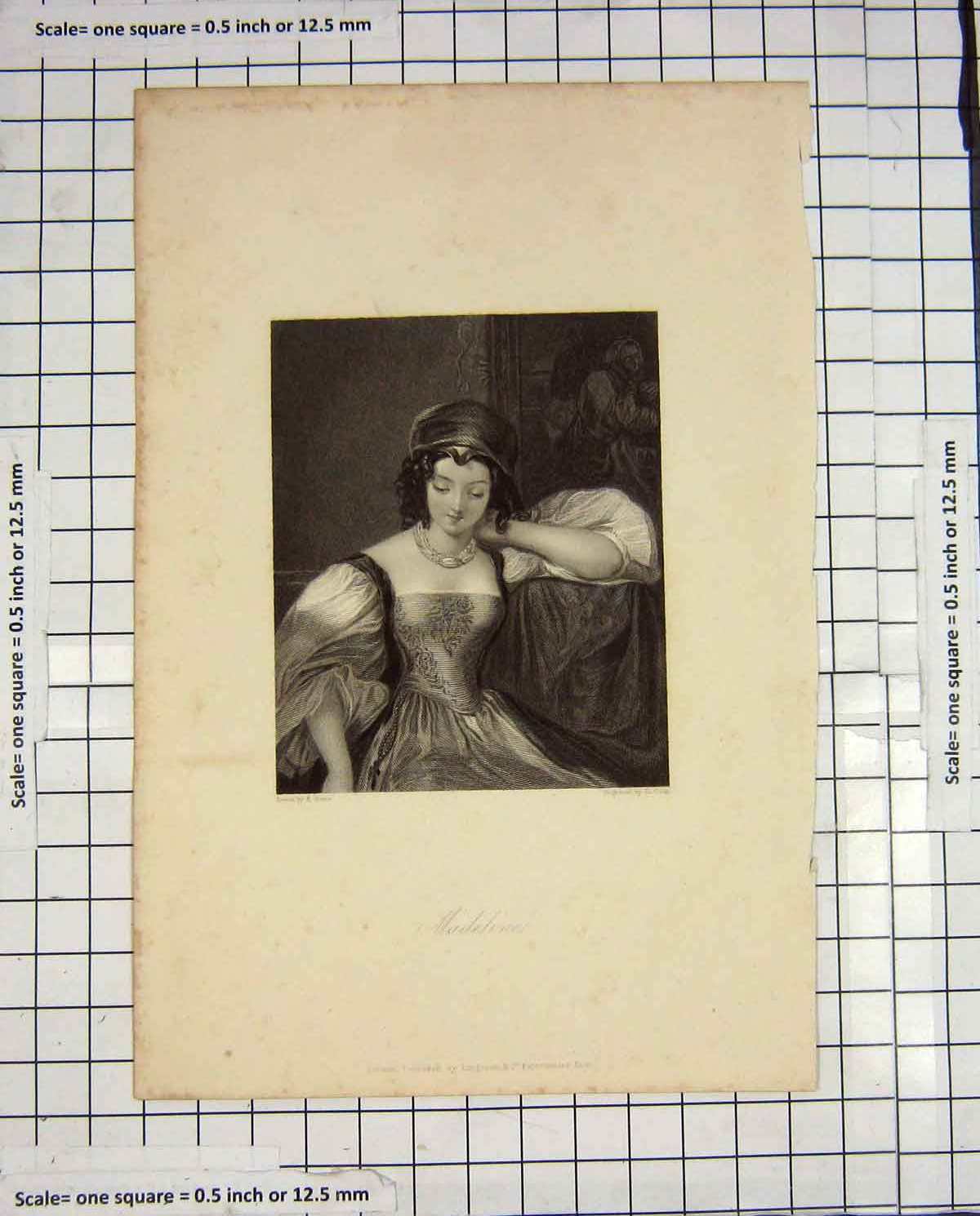 Original Old Antique Print Cook Engraving Portrait Beautiful Madeline Lady 18th