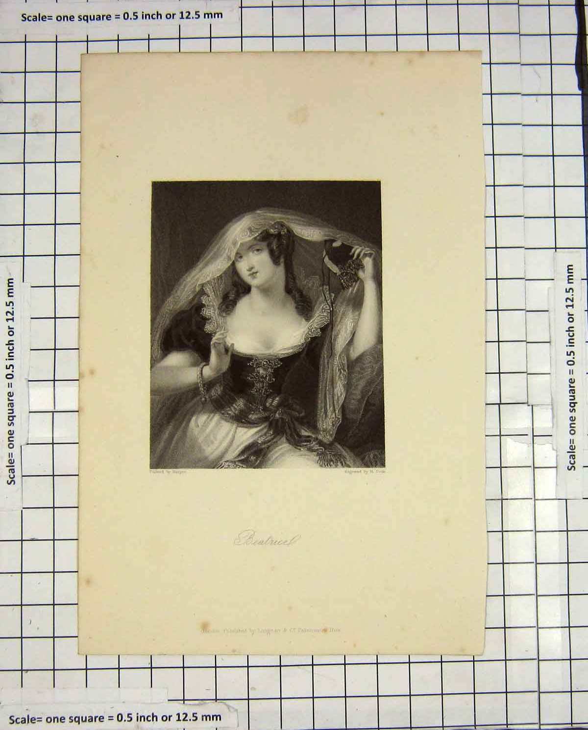 Original Old Antique Print Cook Engraving Portrait Beautiful Beatrice Lady 18th