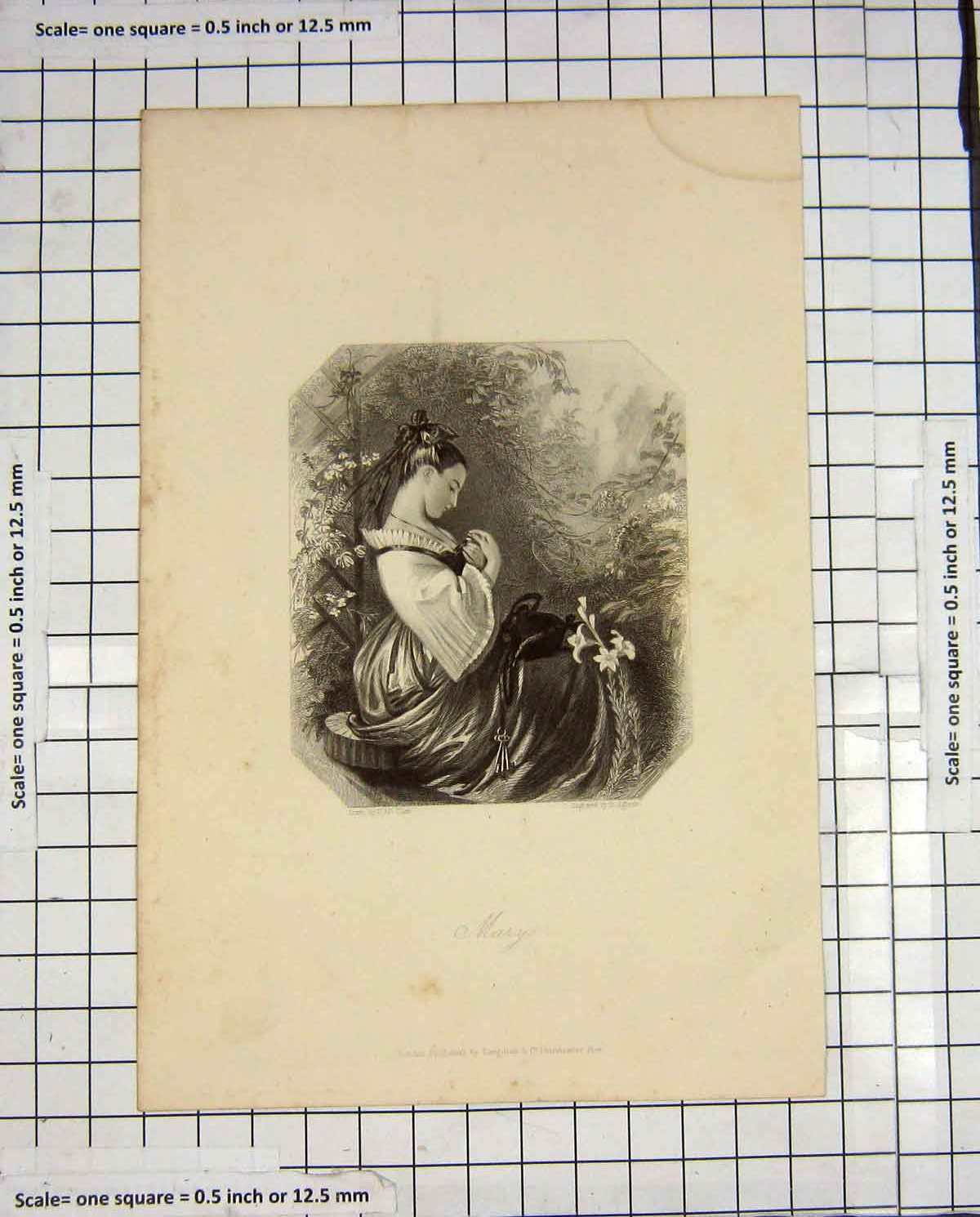 Original Old Antique Print Egleton Engraving Portrait Beautiful Mary Woman 19th
