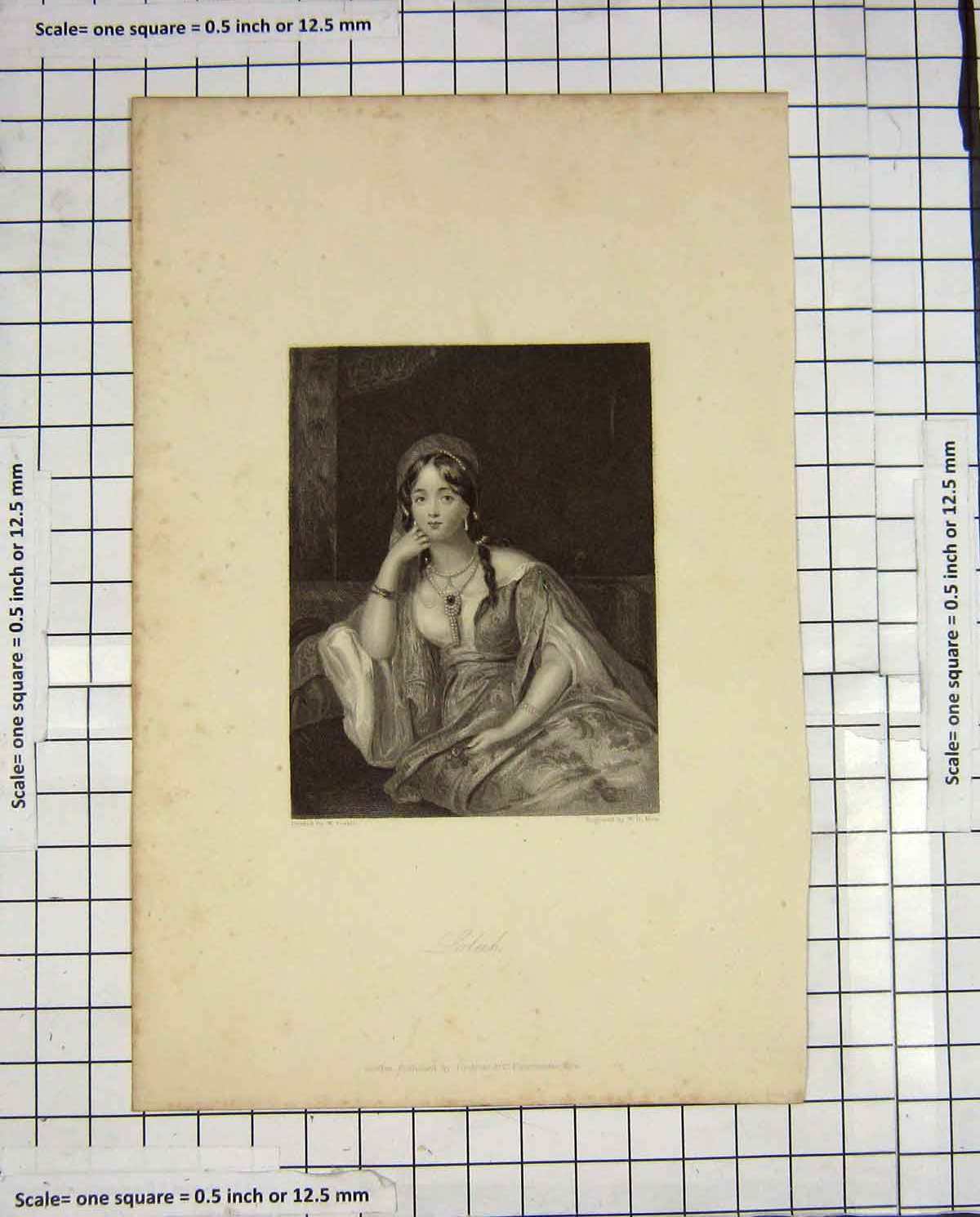 Original Old Antique Print Mote Engraving Portrait Beautiful Lolah Lady Woman