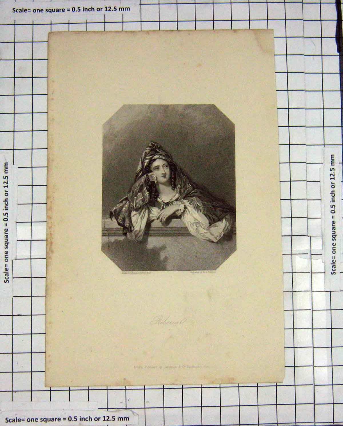 Original Old Antique Print Robinson Engraving Portrait Beautiful Rebecca Lady