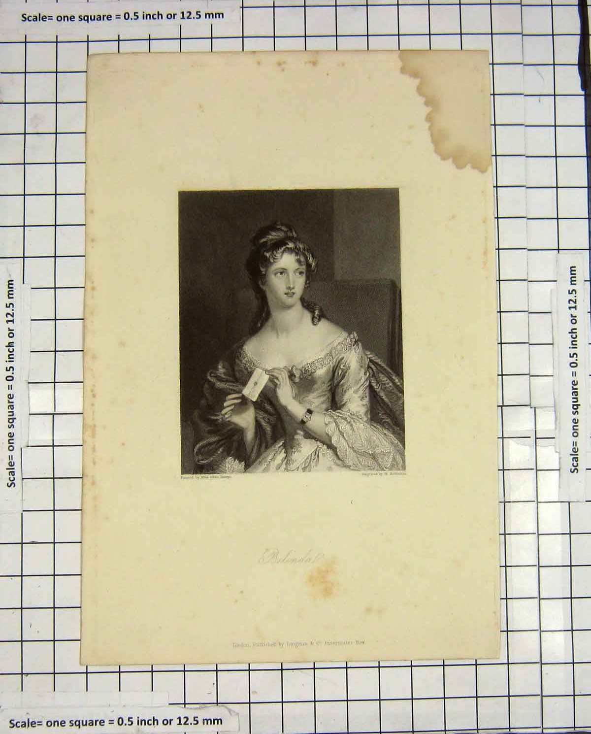 Original Old Antique Print Robinson Engraving Portrait Beautiful Belinda 19th
