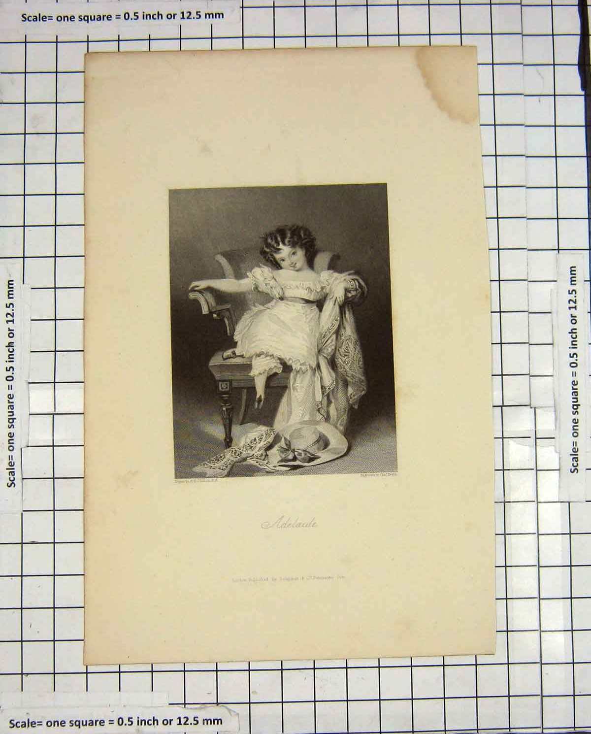 Original Old Antique Print Heath Engraving Portrait Beautiful Girl Adelaide