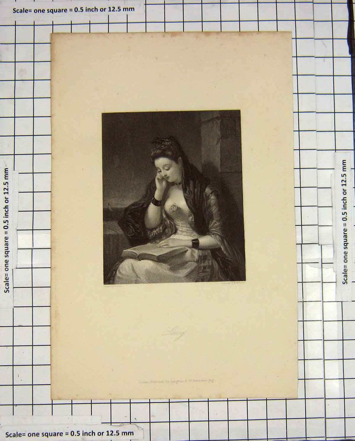 Original Old Antique Print Robinson Engraving Portrait Beautiful Lucy Woman