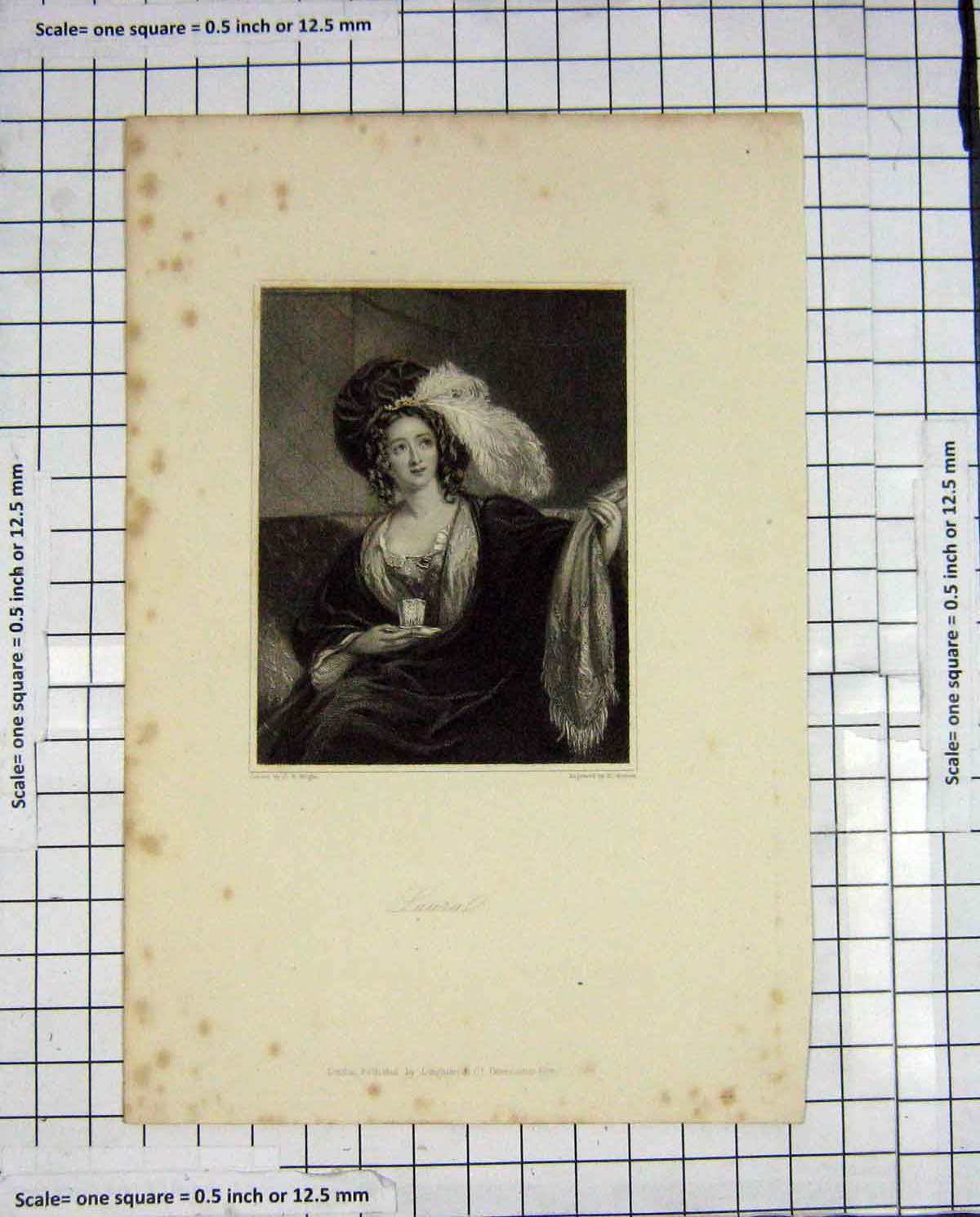 Original Old Antique Print Scriven Engraving Portrait Beautiful Laura Woman