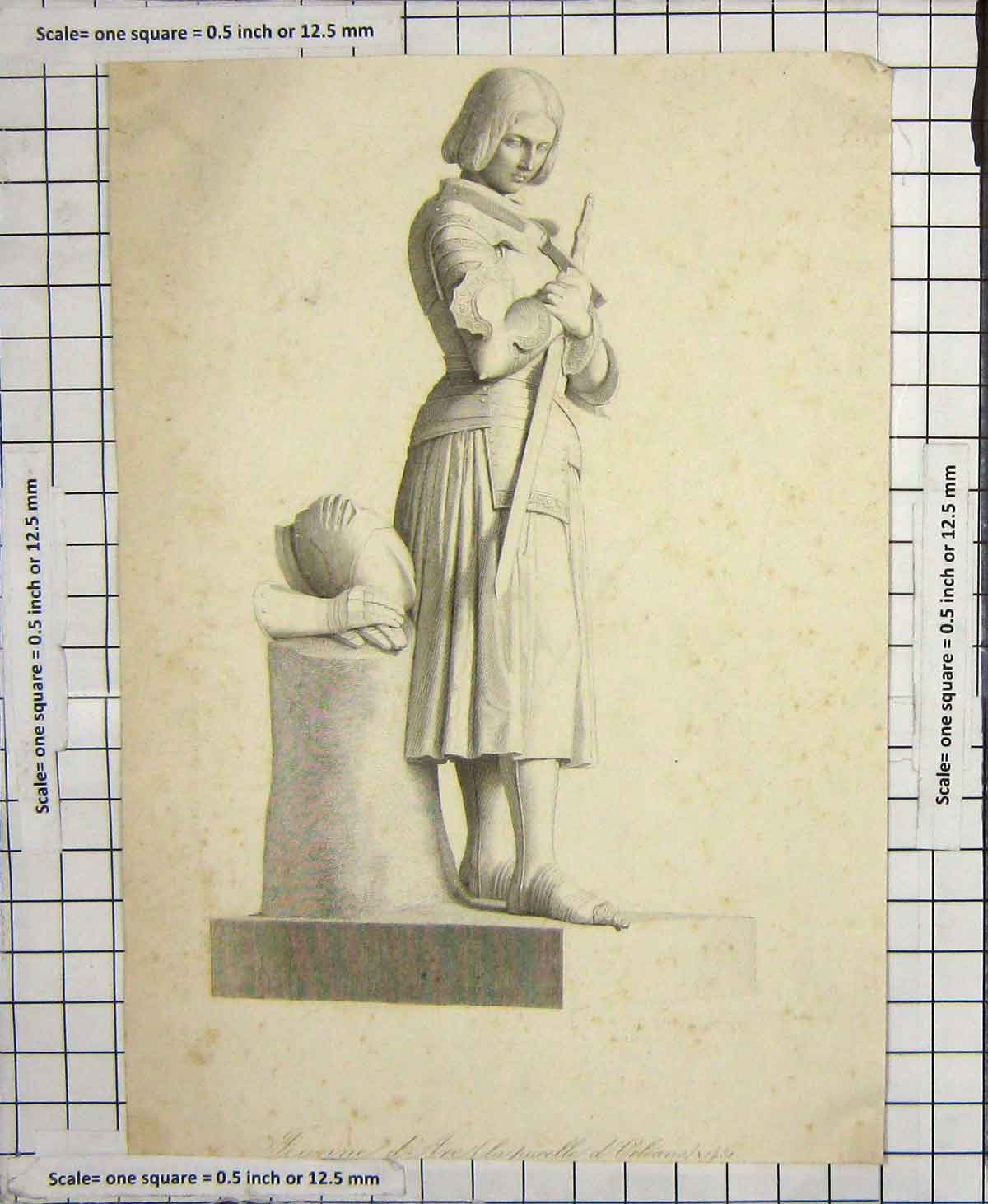 Original Old Antique Print C1880 Portrait Jeanne D'Arc D'Orleans Statue 19th