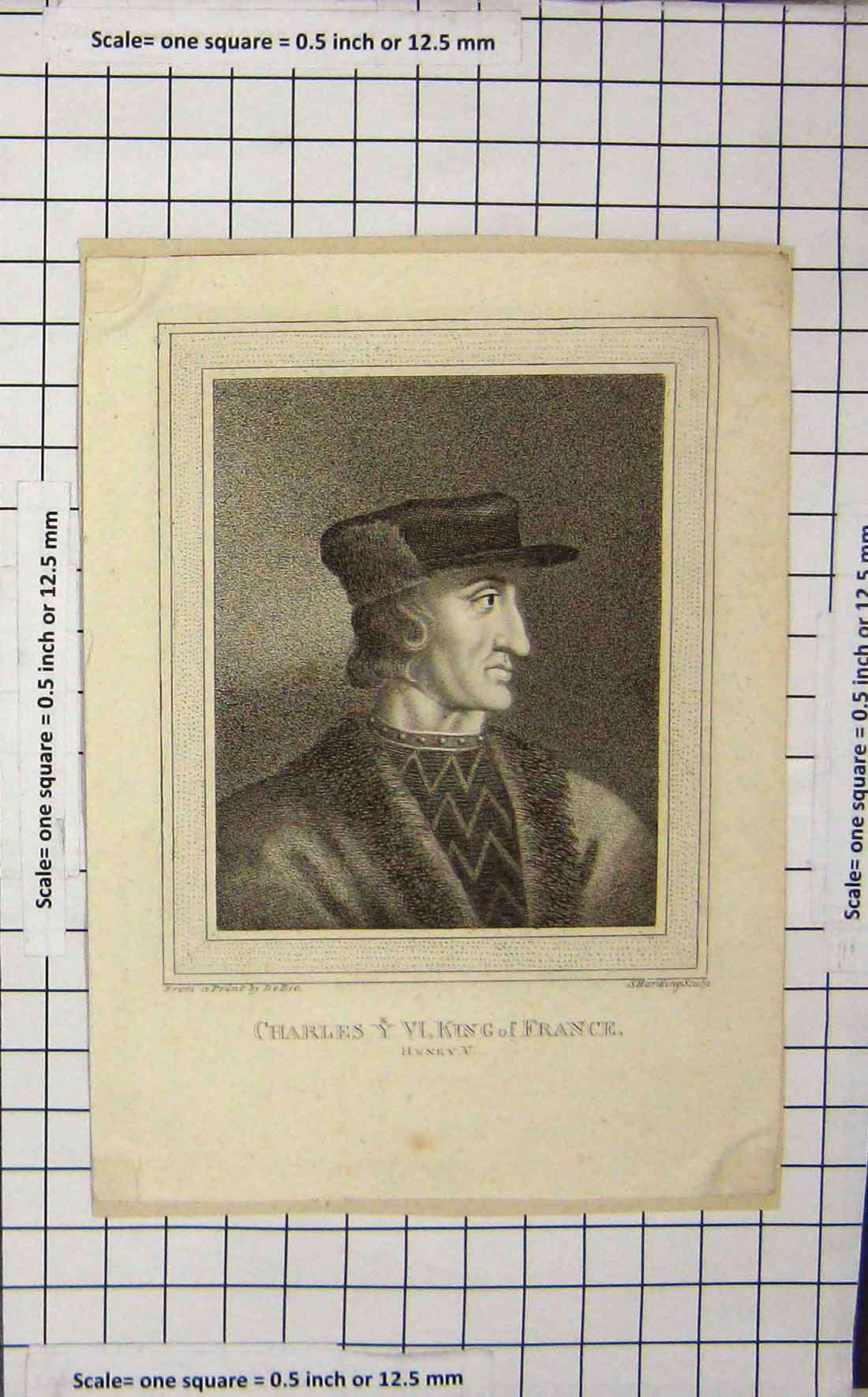 Original Old Antique Print C1880 Portrait Charles King France Henry V Victorian