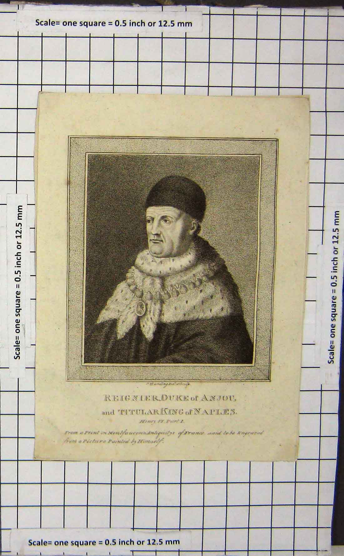 Old Antique Print C1880 Portrait Reignier Duke Anjou Titular King Naples 19th