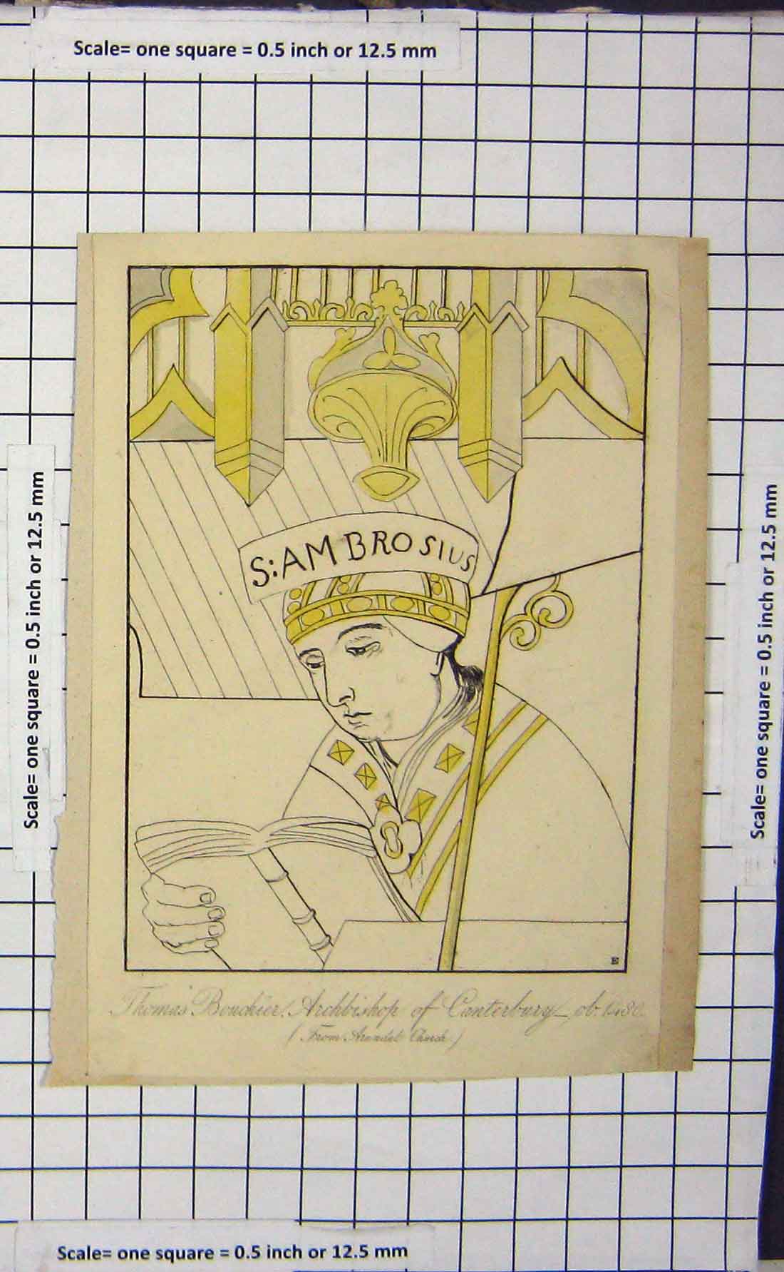 Original Old Antique Print C1880 Thomas Bouchier Archbishop Canterbury Arundel