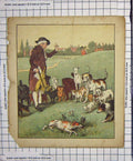 Original Old Antique Print C1880 Colour Hunting Man Injured Dogs 19th