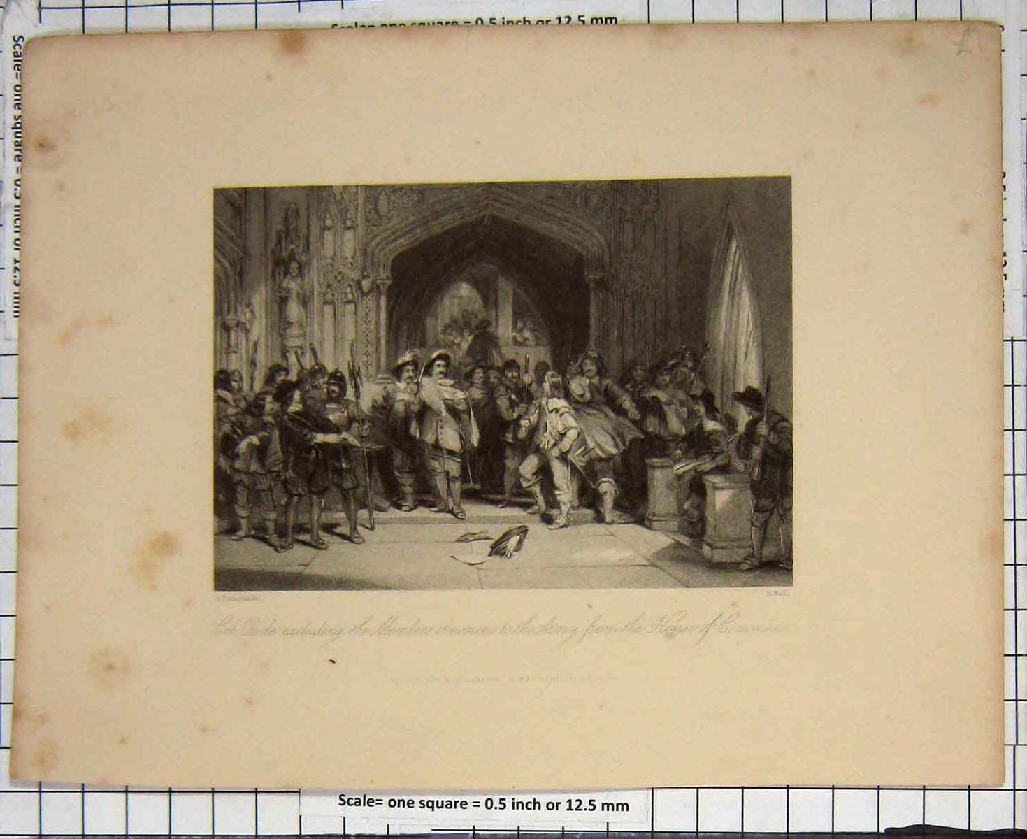 Original Old Antique Print C1880 Col. Pride Army House Commons Engraving Bull