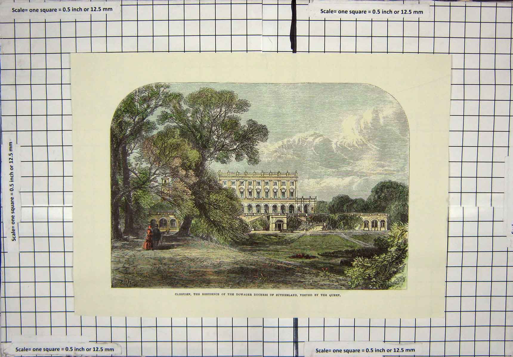 Original Old Antique Print C1880 Cliefden Dowager Duchess Sutherland Colour