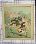 Original Old Antique Print C1880 Colour Man Attacked Dog Garden House 19th