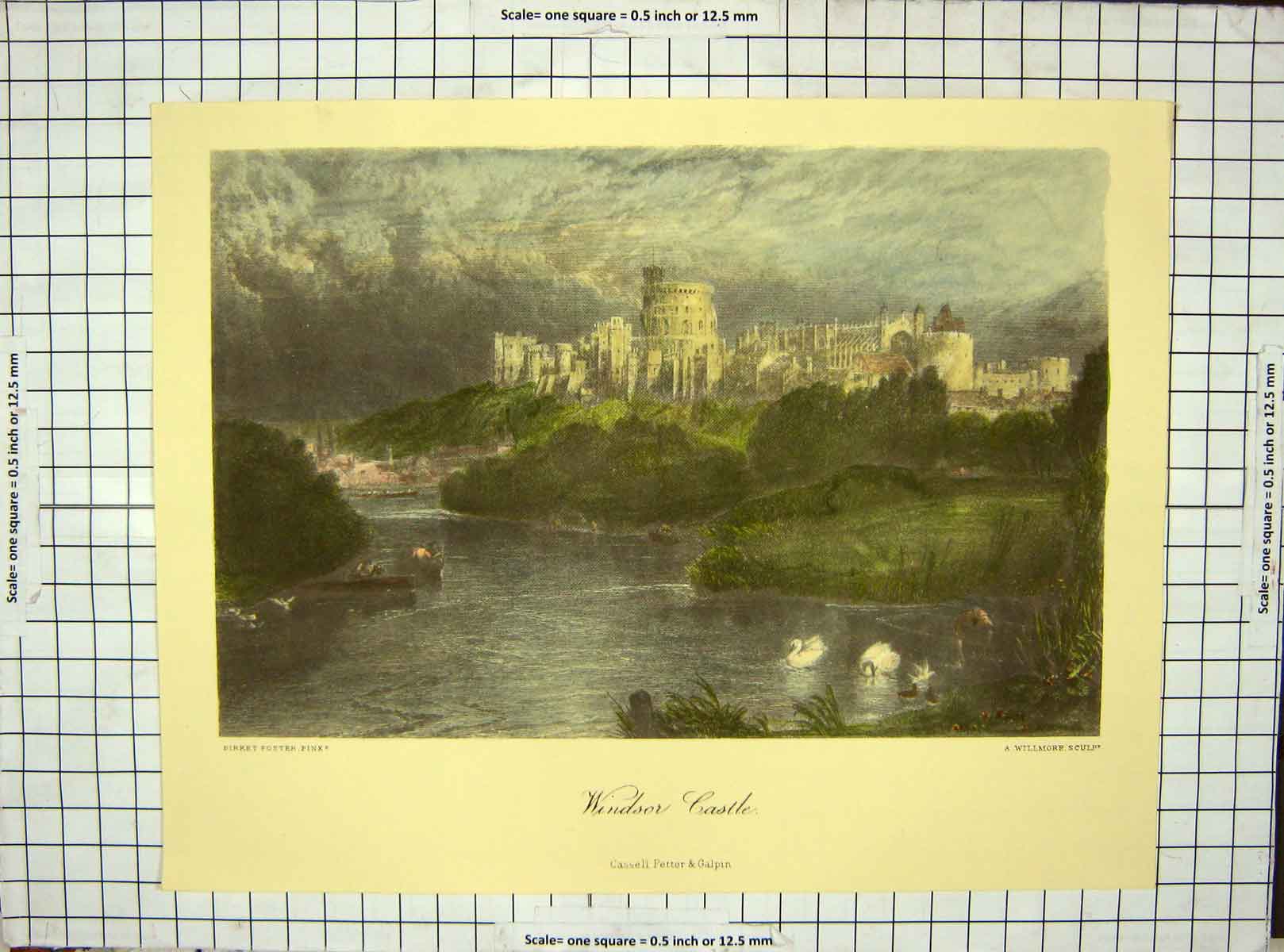 Original Old Antique Print C1880 Colour View Windsor Castle Foster Willmore