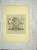 Original Old Antique Print C1880 Arms Duchess Kendal Men Cherubs 19th