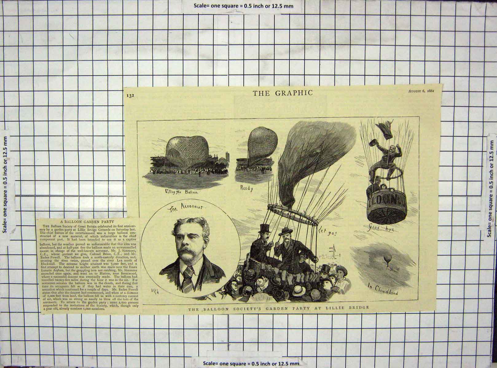 Old Antique Print 1881 Hot Air Balloon Society Garden Party Lillie Bridge 19th