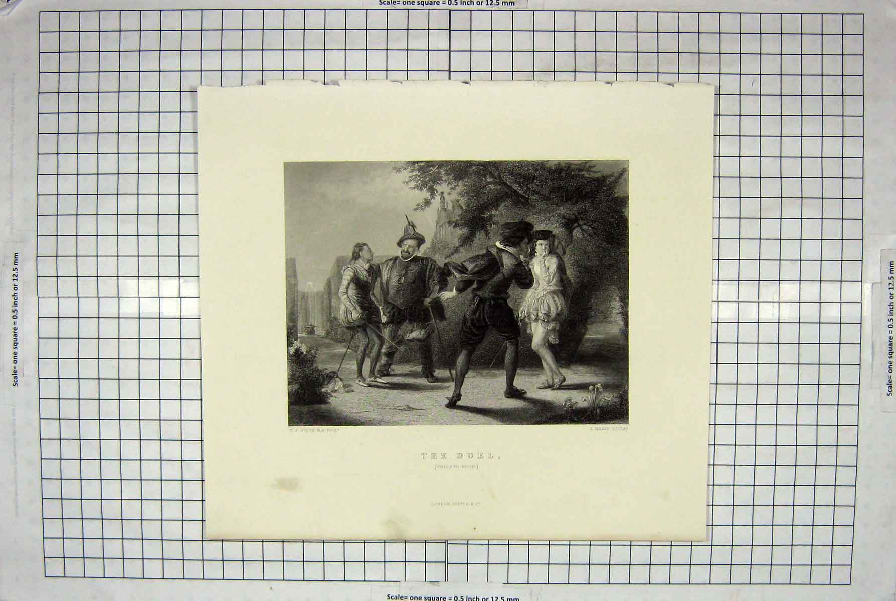 Old Antique Print Engraving Brain Frith Scene Duel Twelfth Night Theatre