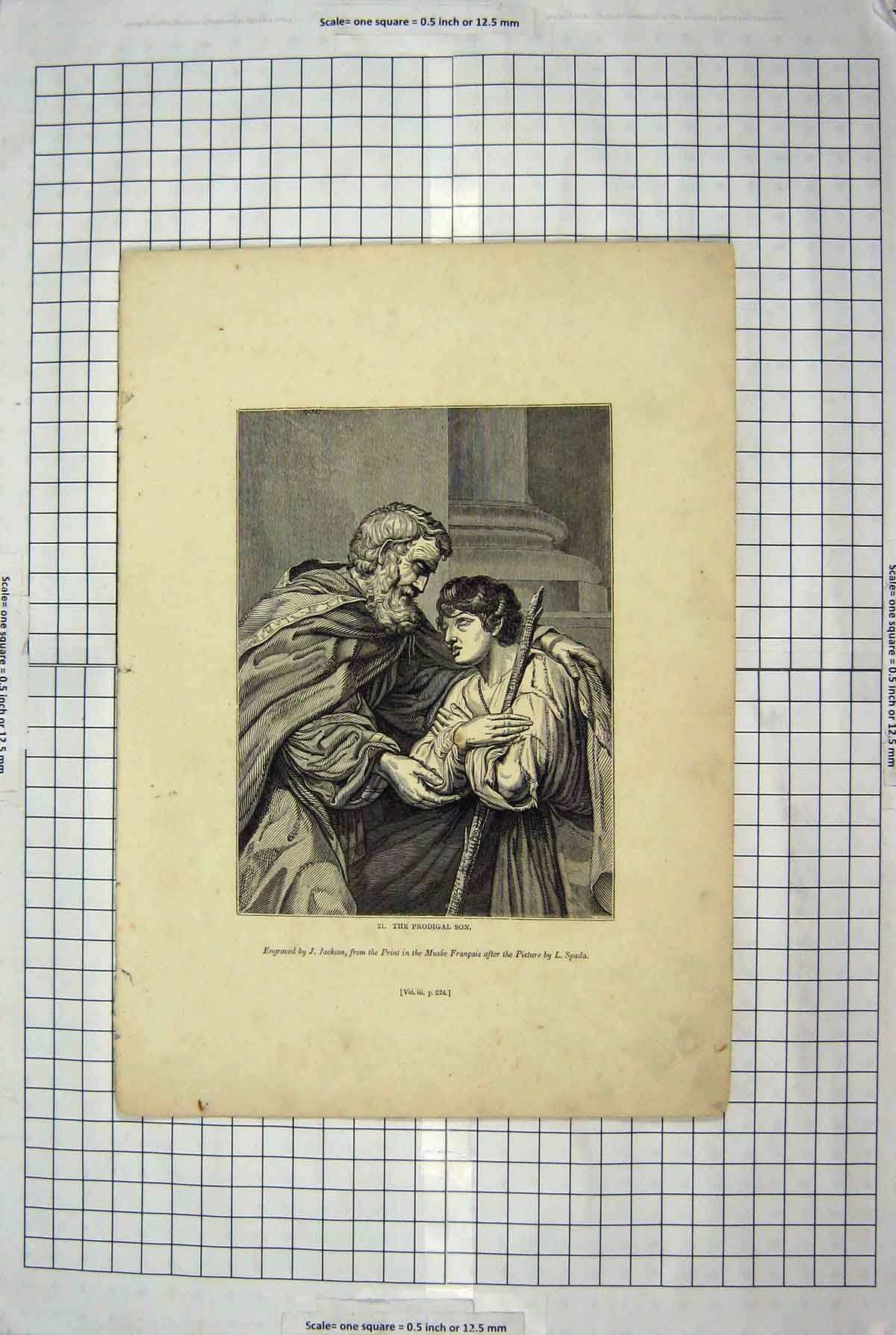 Original Old Antique Print Jackson Engraving Scene Return Prodigal Son Spada