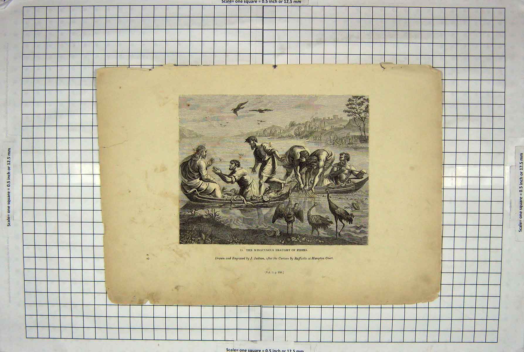 Original Old Antique Print Engraving Jackson Moraculous Draught Fishes Religion