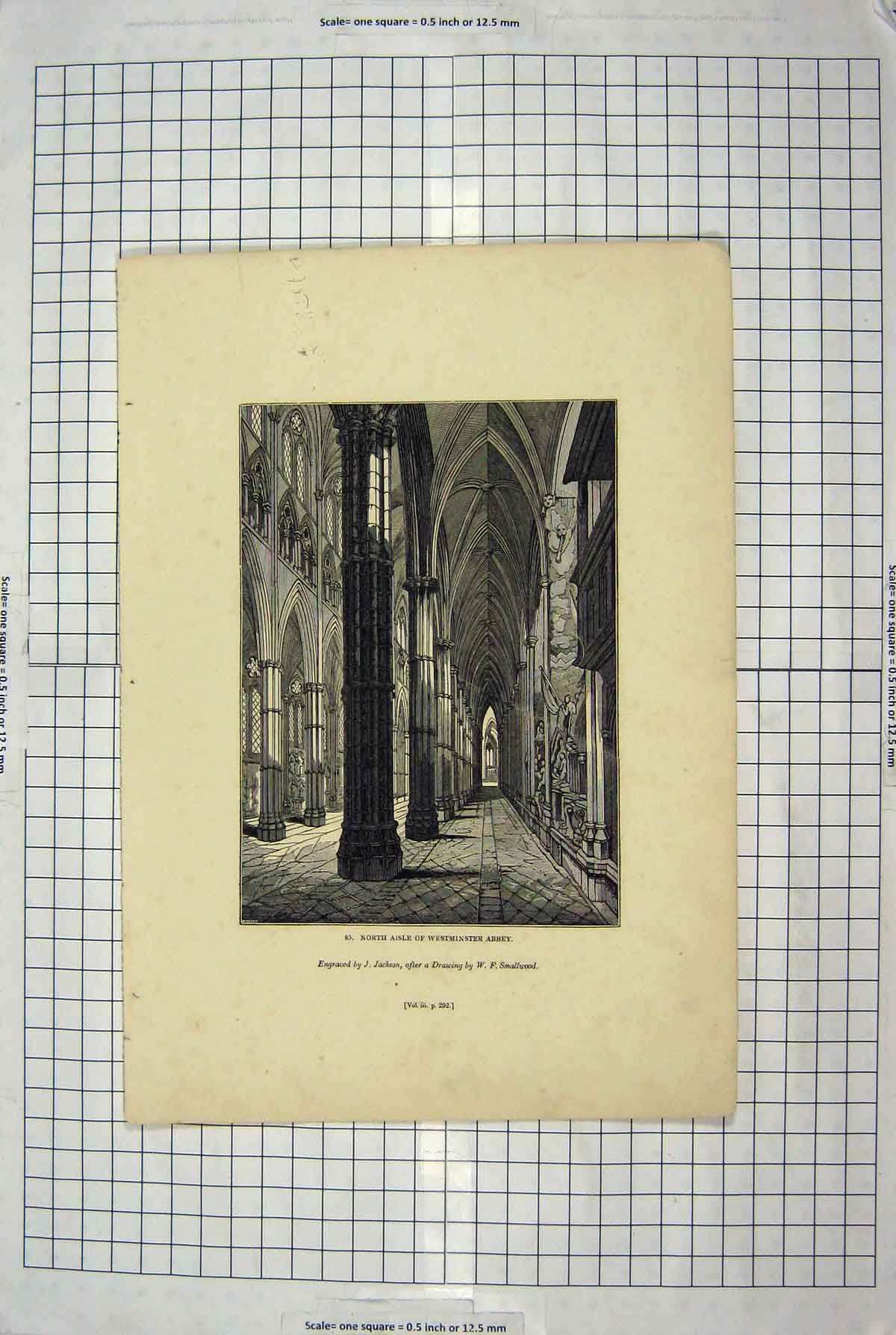 Original Old Antique Print Jackson Engraving North Aisle Westminster Abbey