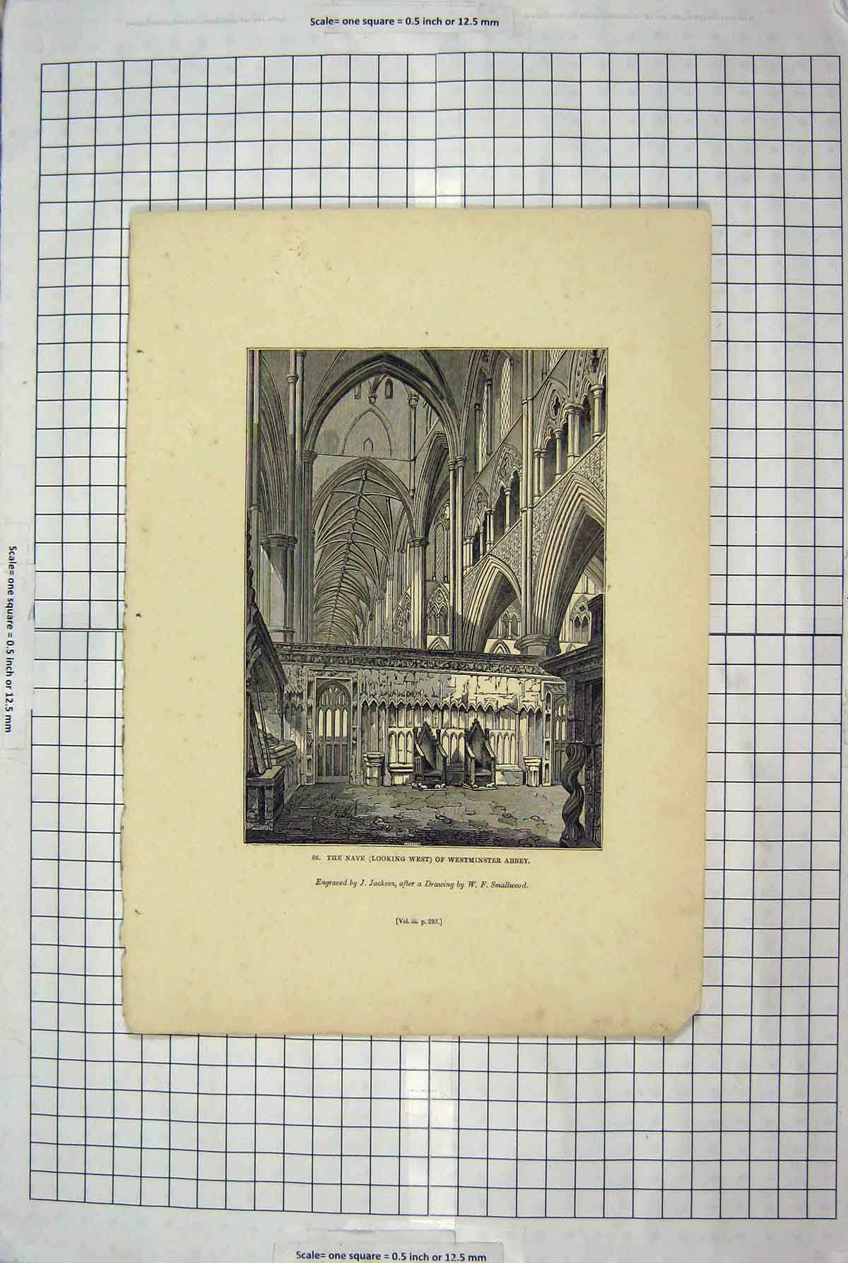 Original Old Antique Print Jackson Engraving Nave Westminster Abbey Smallwood