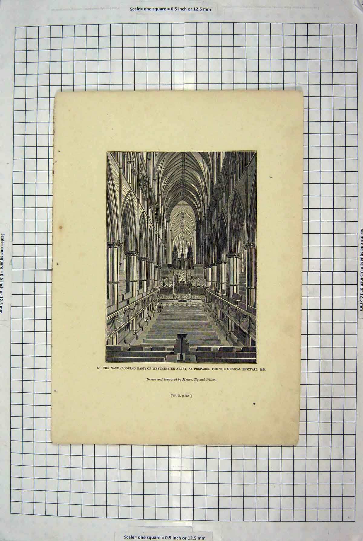 Old Antique Print Wilson Engraving Nave Westminster Abbey 1834 Festival 19th