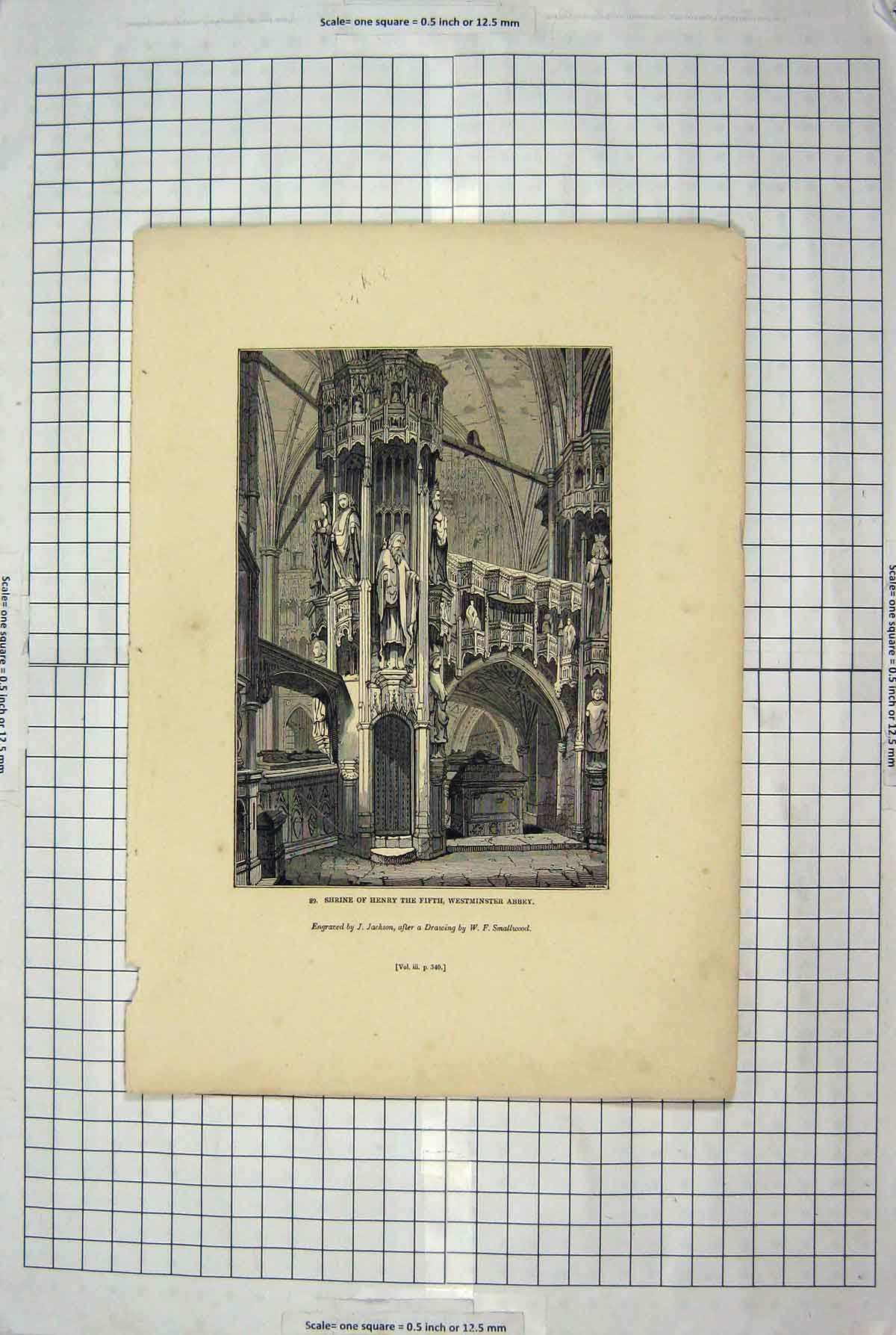 Original Old Antique Print Jackson Engraving Shrine Henry Westminster Abbey