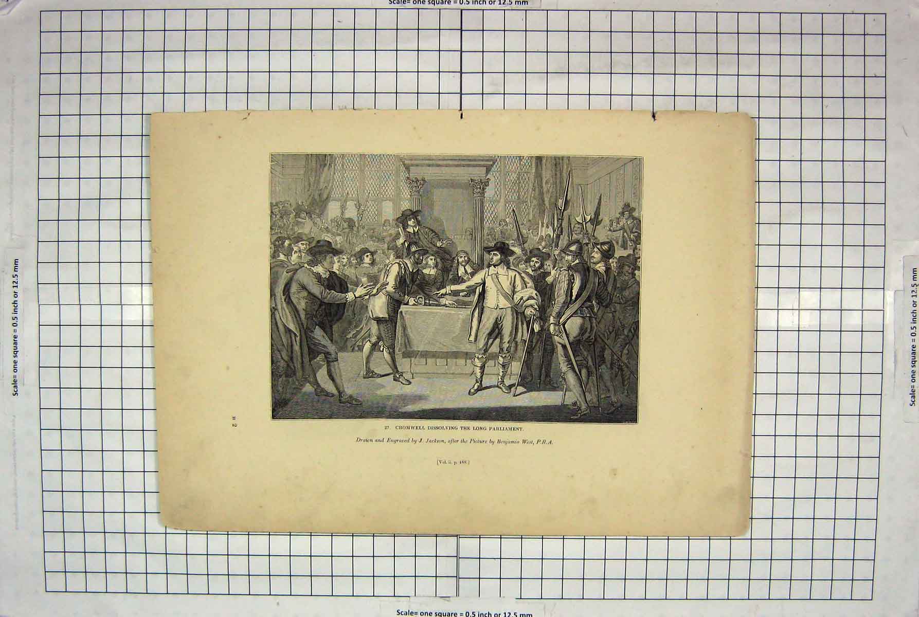 Old Antique Print Jackson Engraving Scene Cromwell Dissolving Parliament