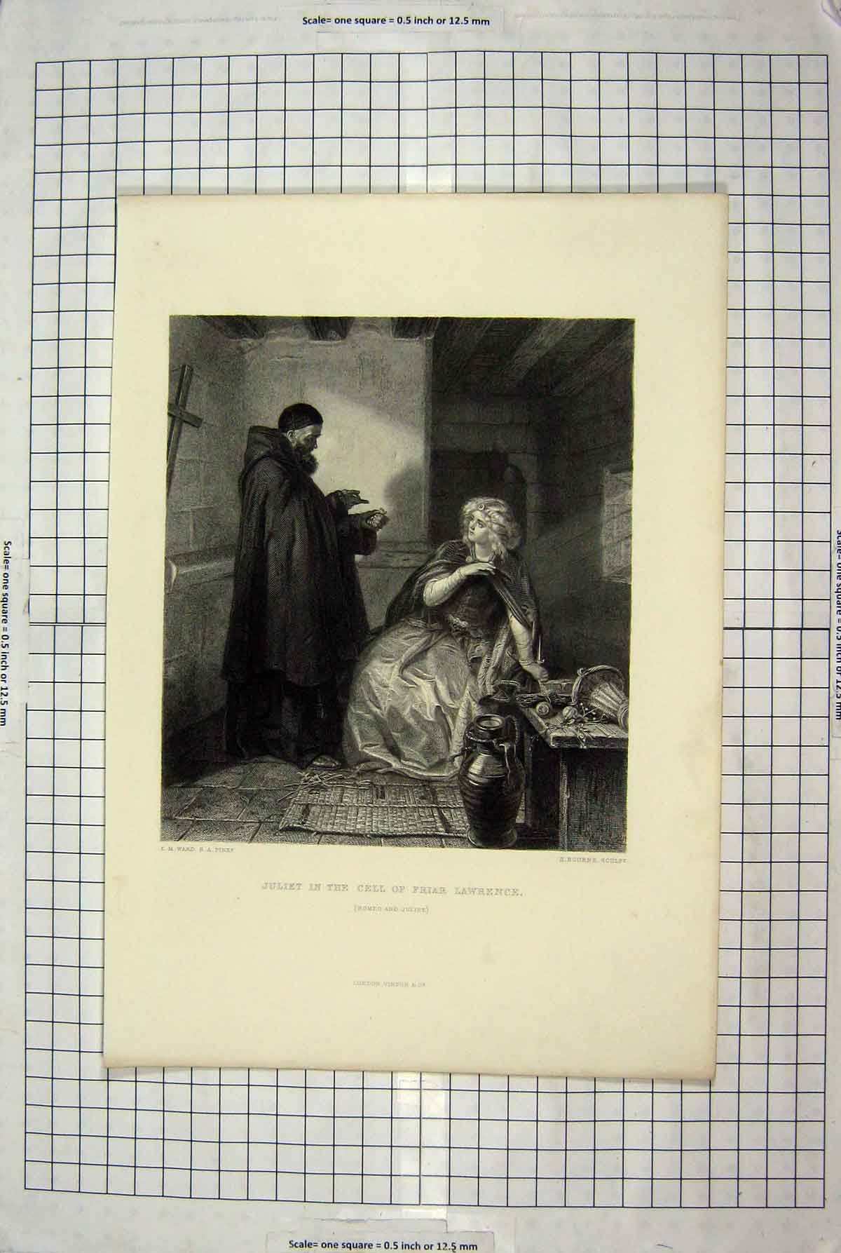 Old Antique Print Engraving Ward Bourne Juliet Cell Friar Lawrence Romeo