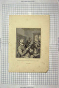 Original Old Antique Print Jackson Engraving Smoker Man Playing Cards