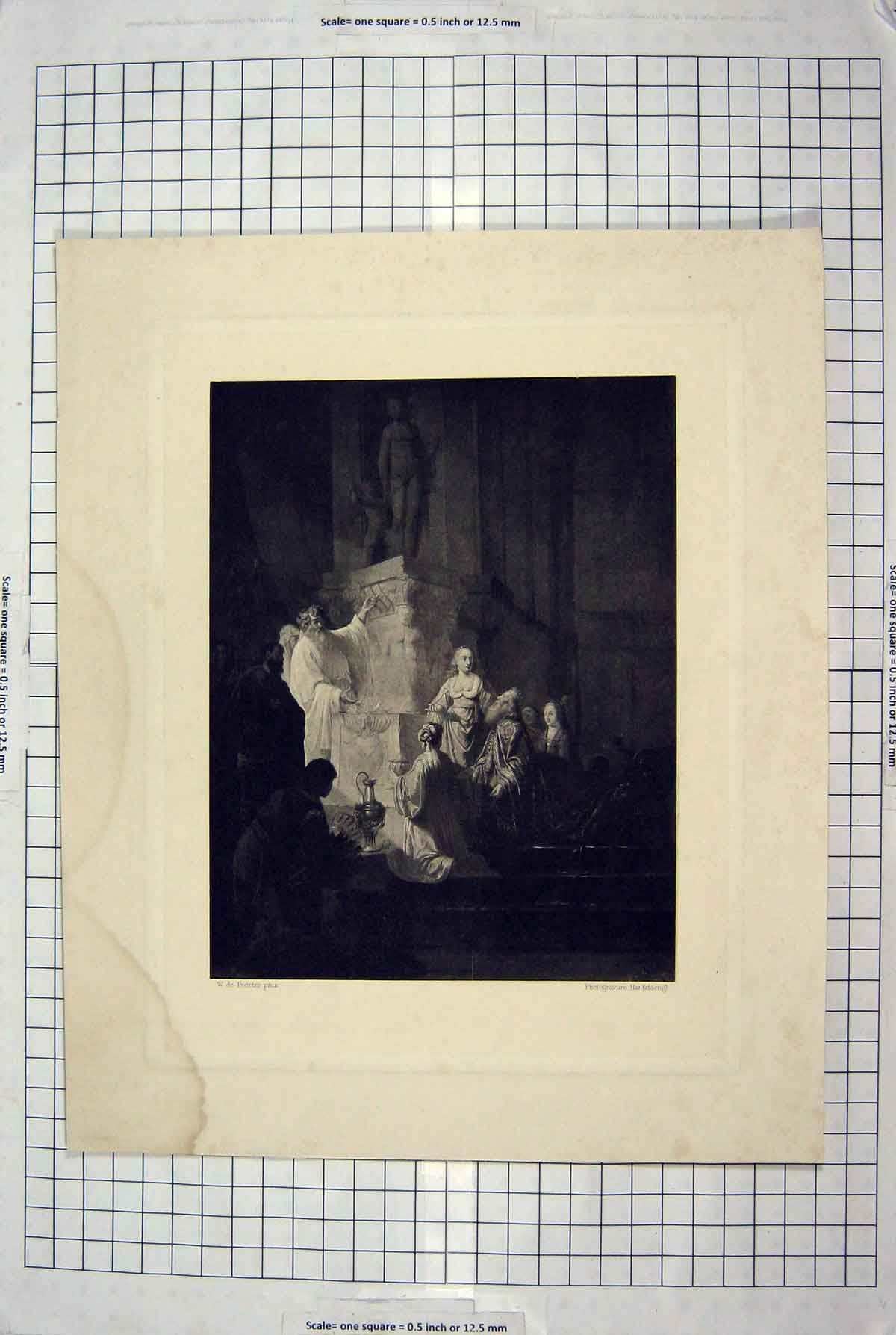 Original Old Antique Print Engraving Church Religion Scene Poorter
