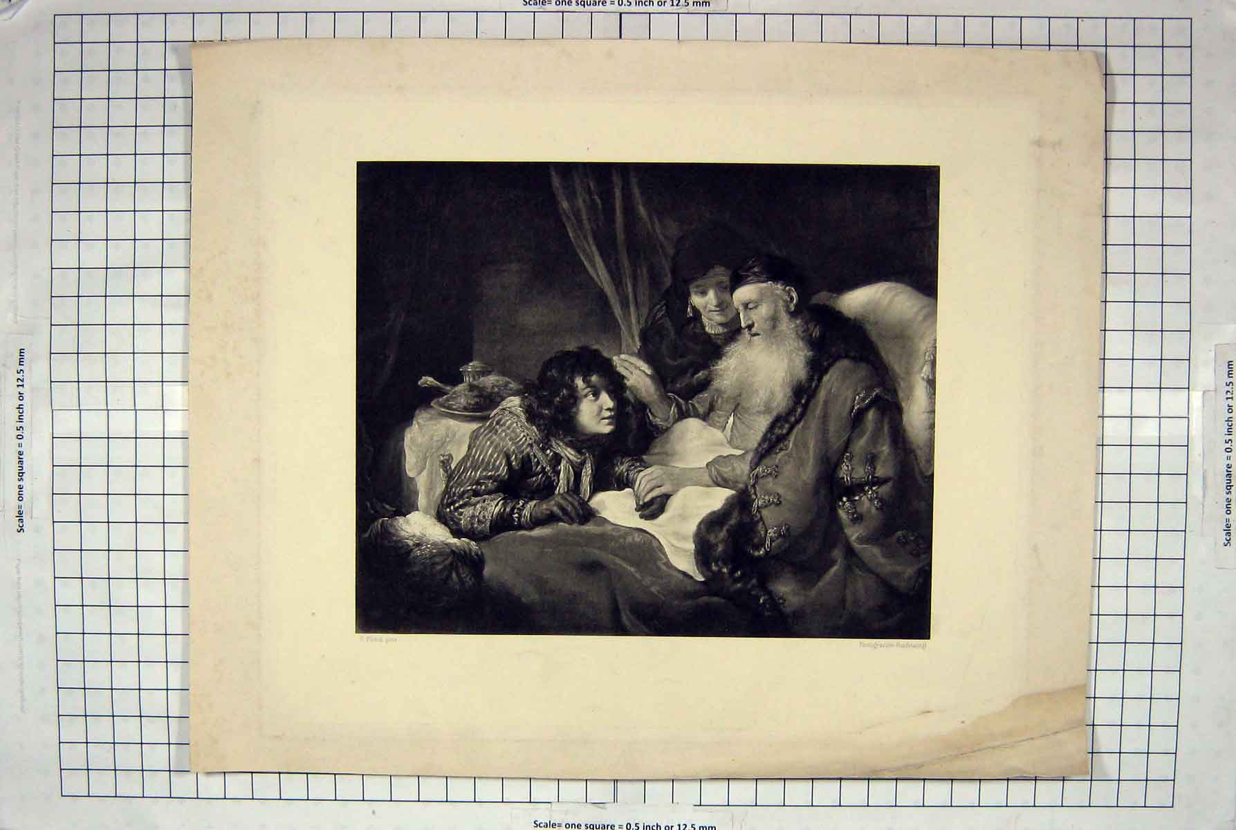 Original Old Antique Print Engraving Man Sick Bed Scene Flinck