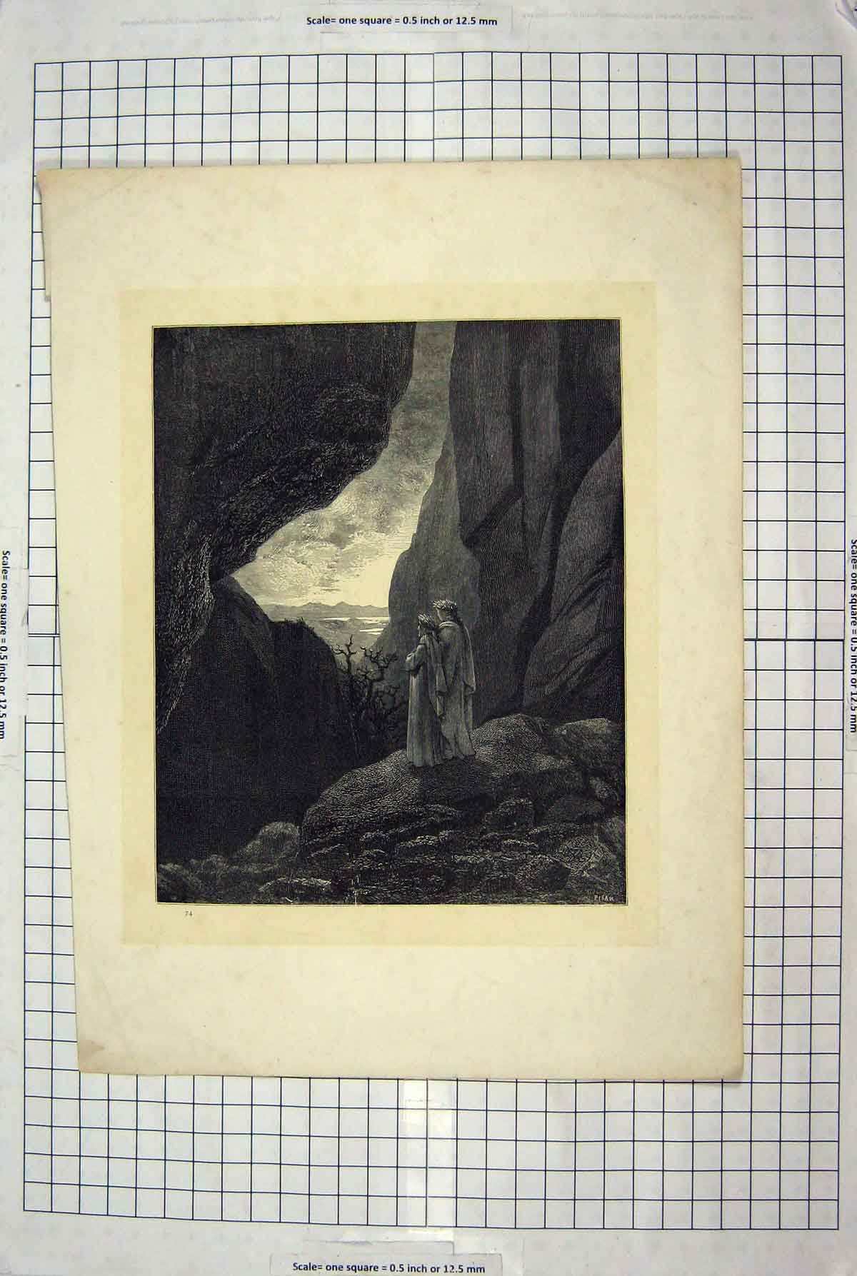 Original Old Antique Print Pisan Religion Men Mountains Cliffs