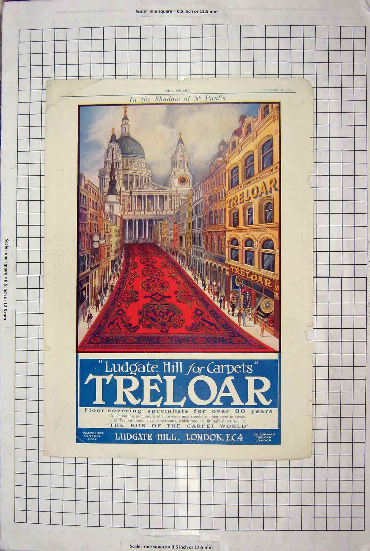 Old Vintage Print 1925 Advertisement Ludgate Haill Carpets Shpere Music 20th