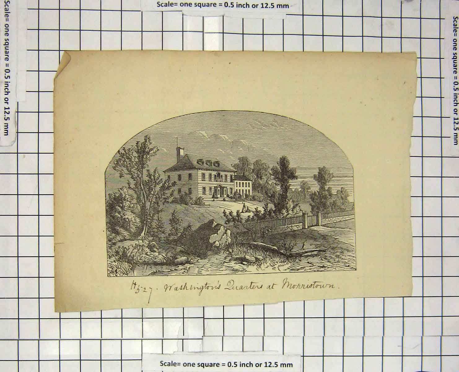 Original Old Antique Print Washington House Morristown Architecture