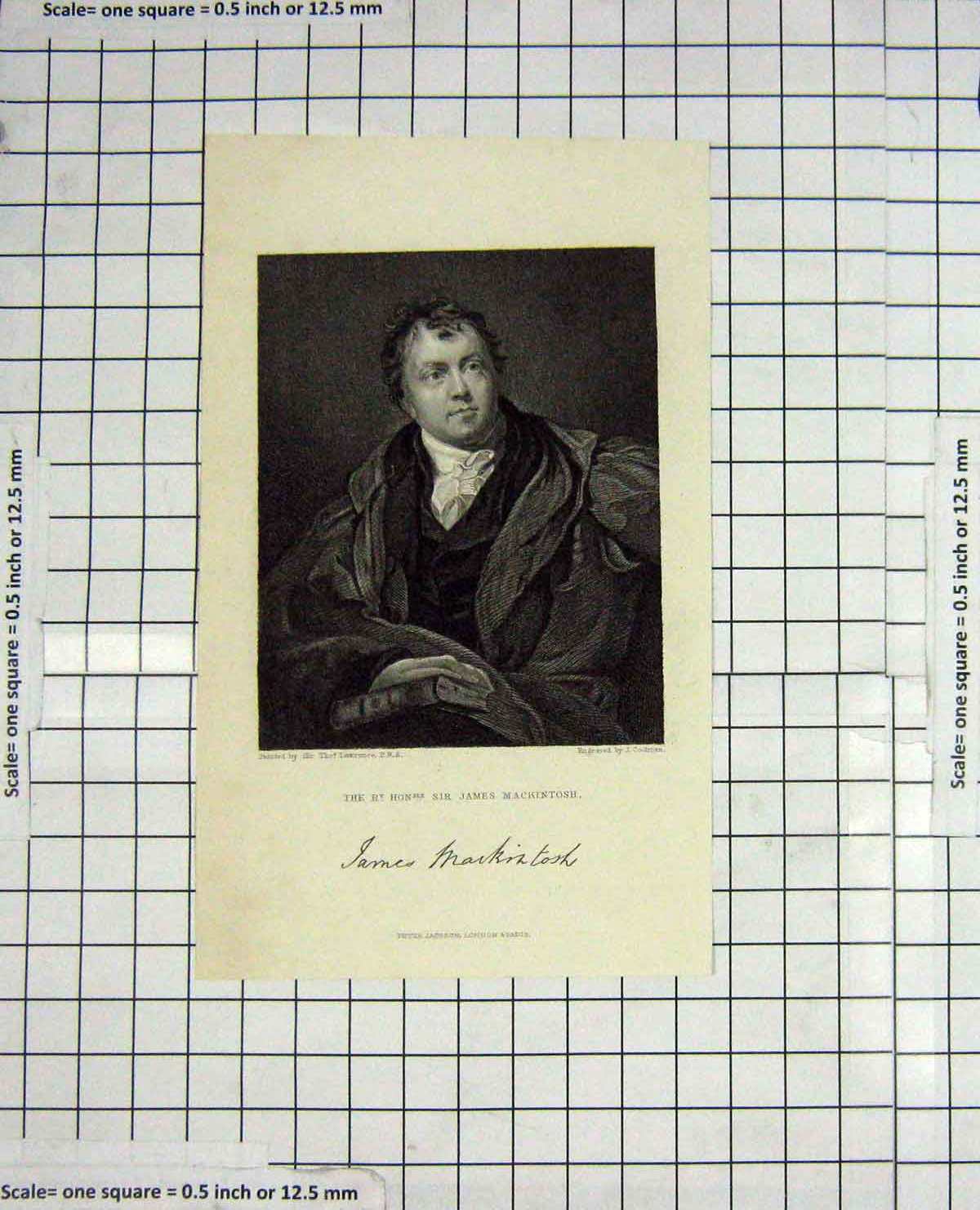 Original Old Antique Print Portrait James Mackintosh Cochran Lawrence Engraving