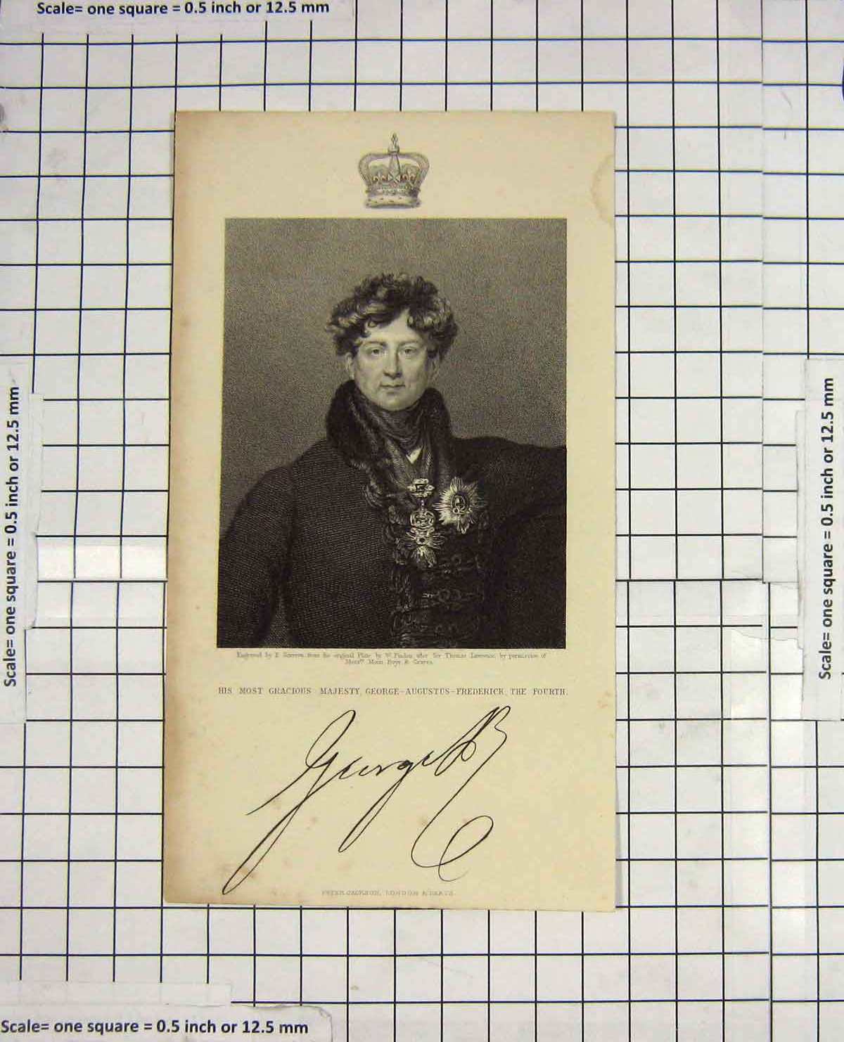 Original Old Antique Print Portrait George-Augustus-Frederick Scriven Lawrence