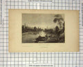 Original Old Antique Print View Liege River Boats Engraving Russell
