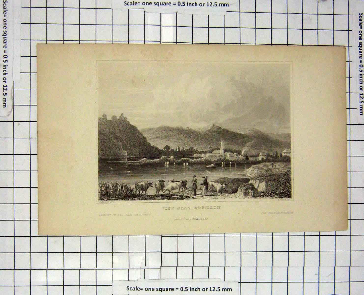 Original Old Antique Print View Rouillon Mountains Engraving Russell Warwick