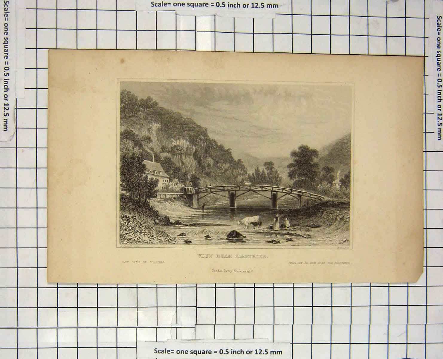 Original Old Antique Print View Plastrier River Bridge Bond Russell