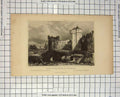 Original Old Antique Print Ruins Castle Andernach Shepherd Shury Engraving